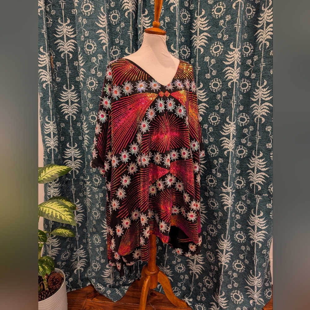 Fringe & Co Pink Holographic Floral Embroidered Sequin Caftan